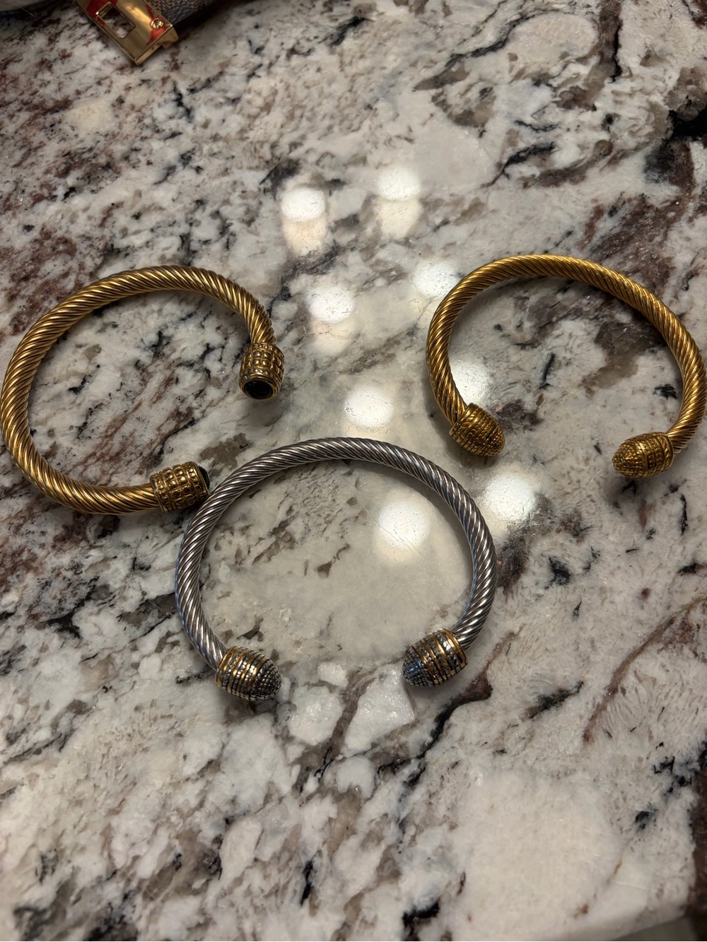 Designer Look Cable Cuff Bracelets - Gold & Silver Set